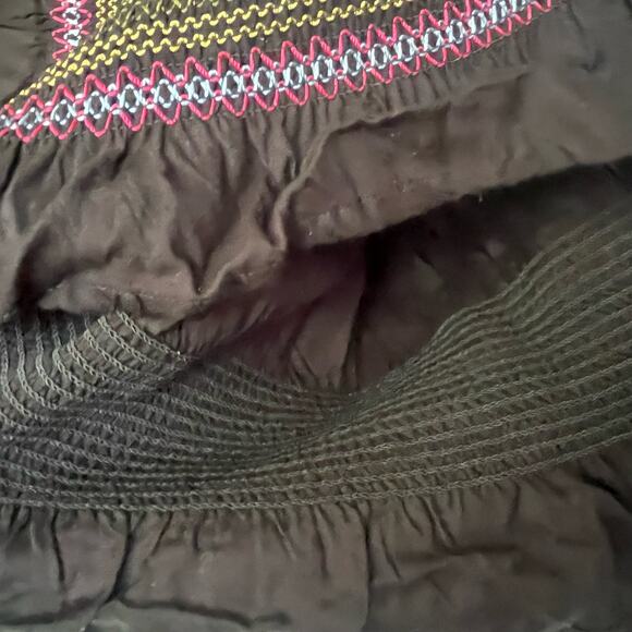 Linda Anderson Boho Maxi Skirt Sz XL Black Festival Embroidered Smocking Peasant - Picture 8 of 12